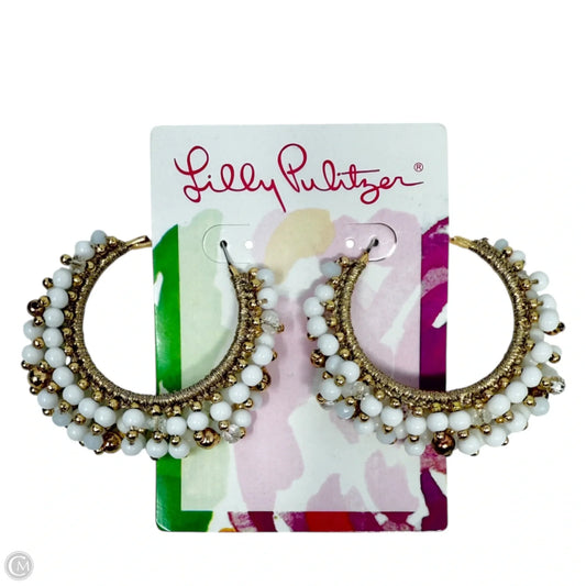 Gold & White Beaded Hoop Earrings Designer By Lilly Pulitzer