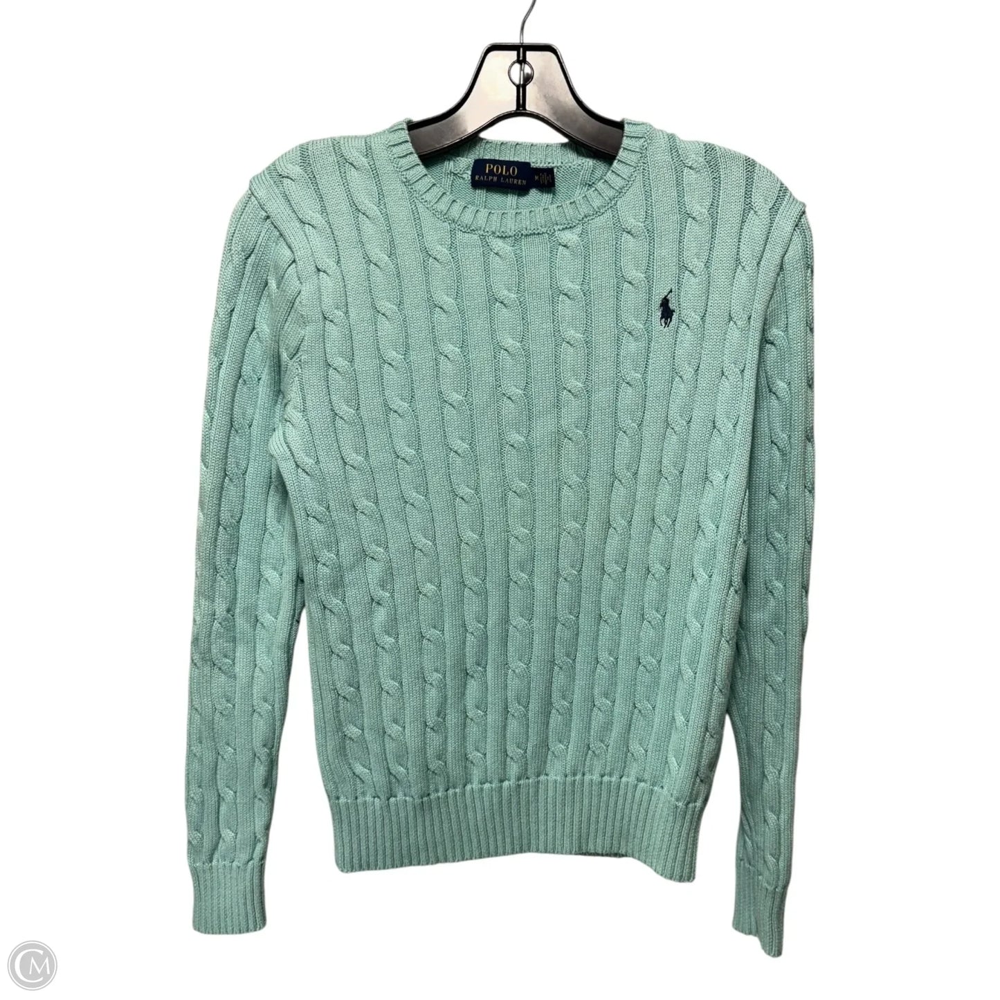 Cable Knit Sweater By Polo Ralph Lauren In Aqua, Size: M