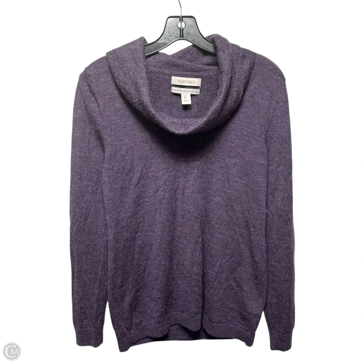 100% Extra Fine Merino Wool Cowl Neck Sweater By Ellen Tracy In Purple, Size: L
