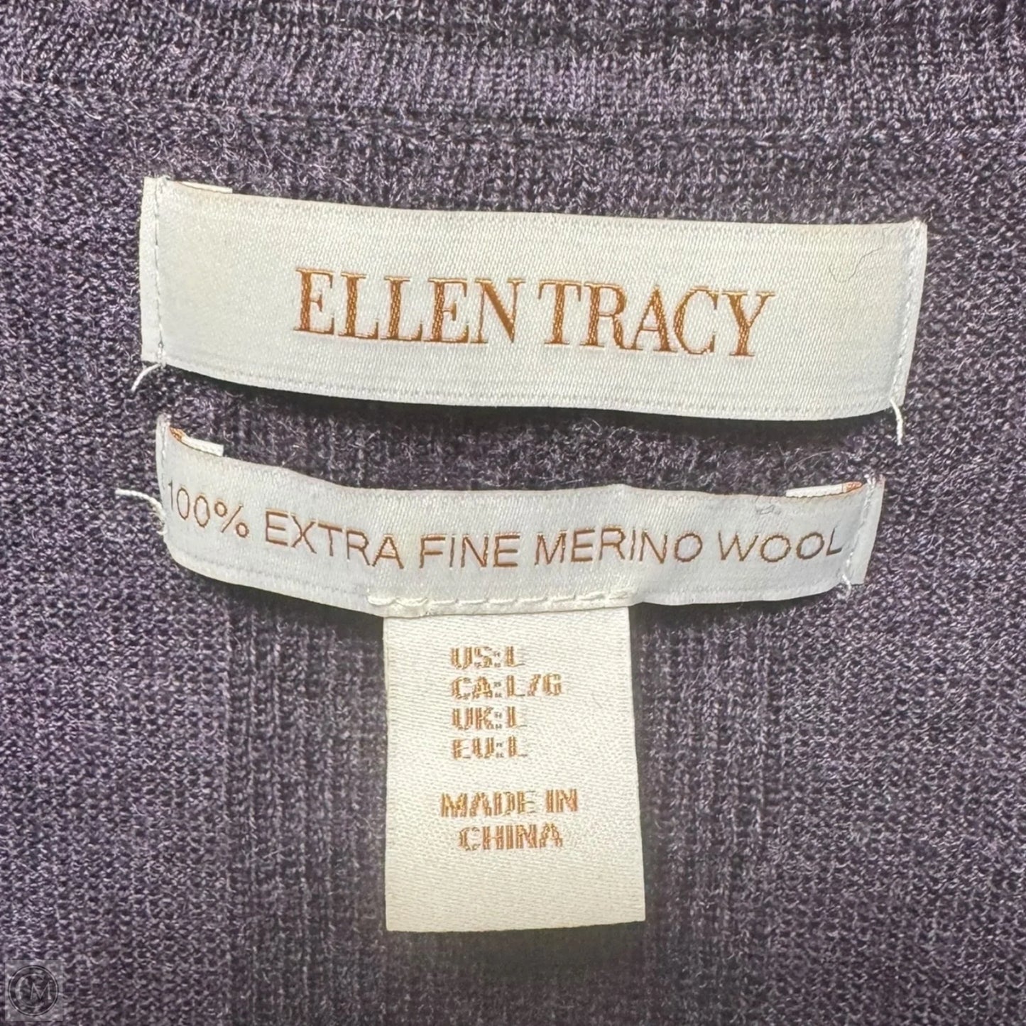 100% Extra Fine Merino Wool Cowl Neck Sweater By Ellen Tracy In Purple, Size: L