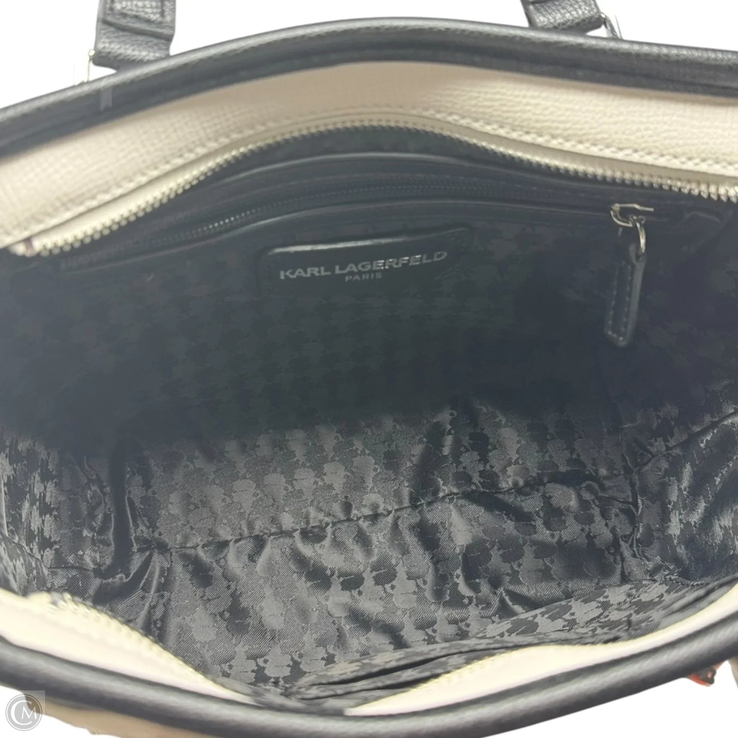 Paris Charm Satchel Handbag Designer By Karl Lagerfeld, Size: Medium