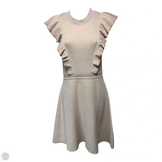 Tilla Ruffle-Trimmed Embellished Ribbed-Knit Mini Dress Designer By Sandro In Blush, Size:  6