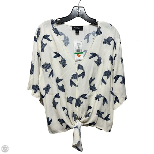 Koi Top Short Sleeve By Karen Kane In Blue & Cream, Size: L