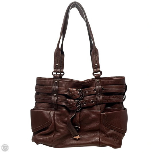 Double Buckle Leather Tote By B. Makowsky, Size: Medium