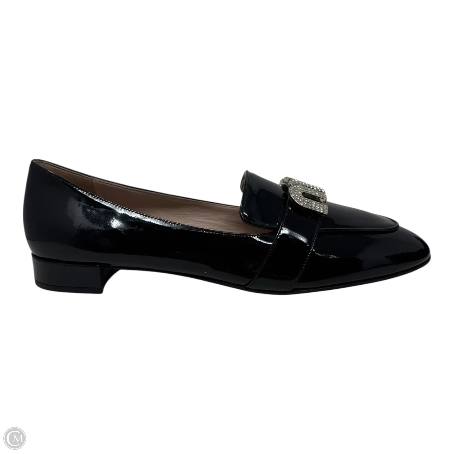 Vernice Crystal Logo Patent Loafers Luxury Designer By Miu Miu In Black, Size: 11 (IT 41)