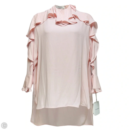 Ruffled Silk Crépe de Chine Mini Dress Luxury Designer By Valentino Garavani In Pink, Size: US 8/IT 44