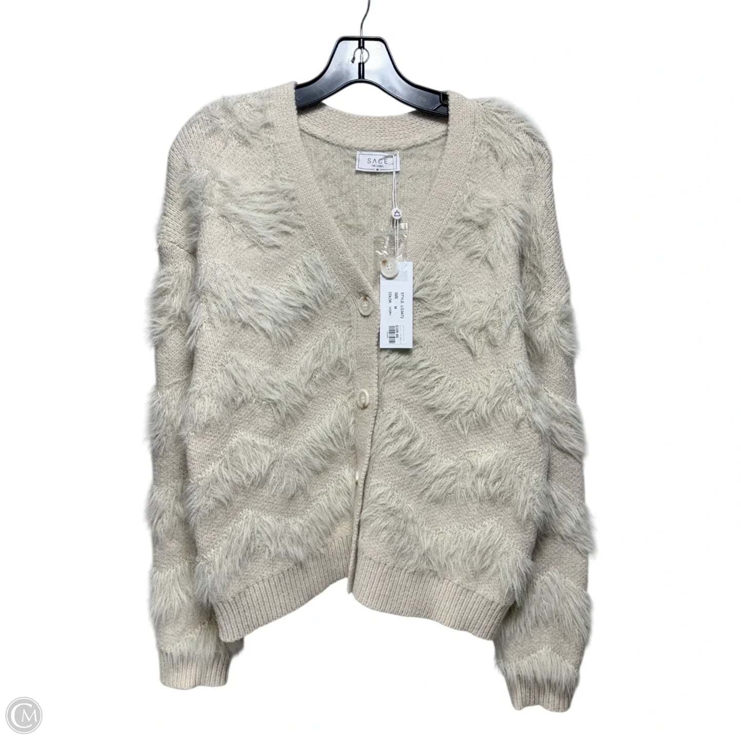 Delia Feather Stripe Sweater Cardigan By Sage In Cream, Size: M