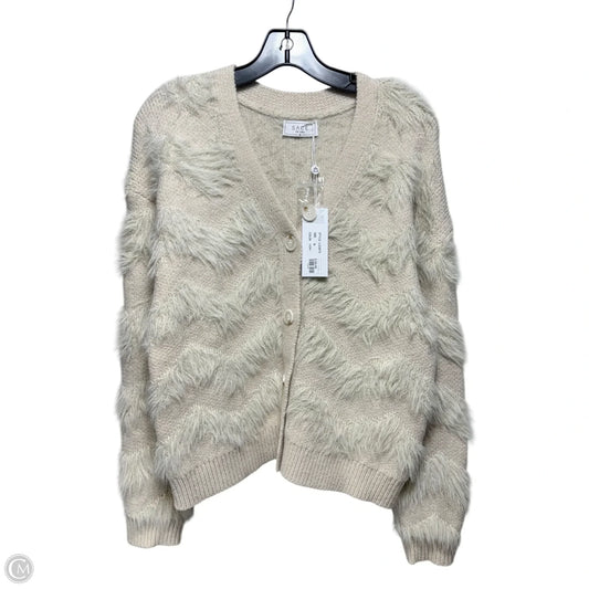Delia Feather Stripe Sweater Cardigan By Sage In Cream, Size: M