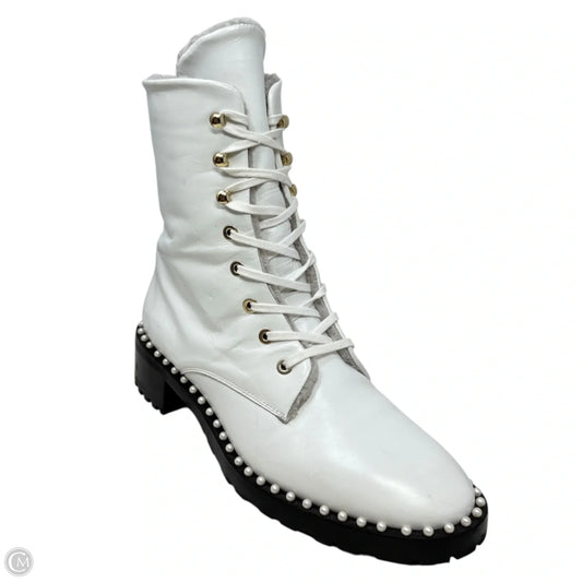Sondra Nulogo Pearl Embellished Booties Designer By Stuart Weitzman In White, Size: 8