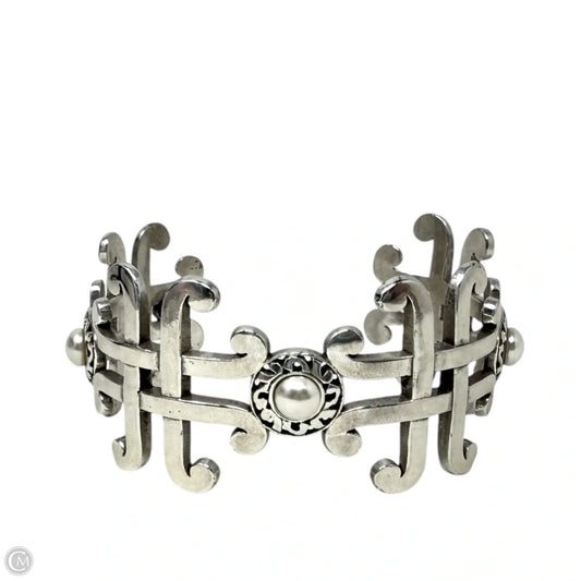 Taos Silver Tone Pearl Cross Link Wide Cuff Bracelet By Brighton