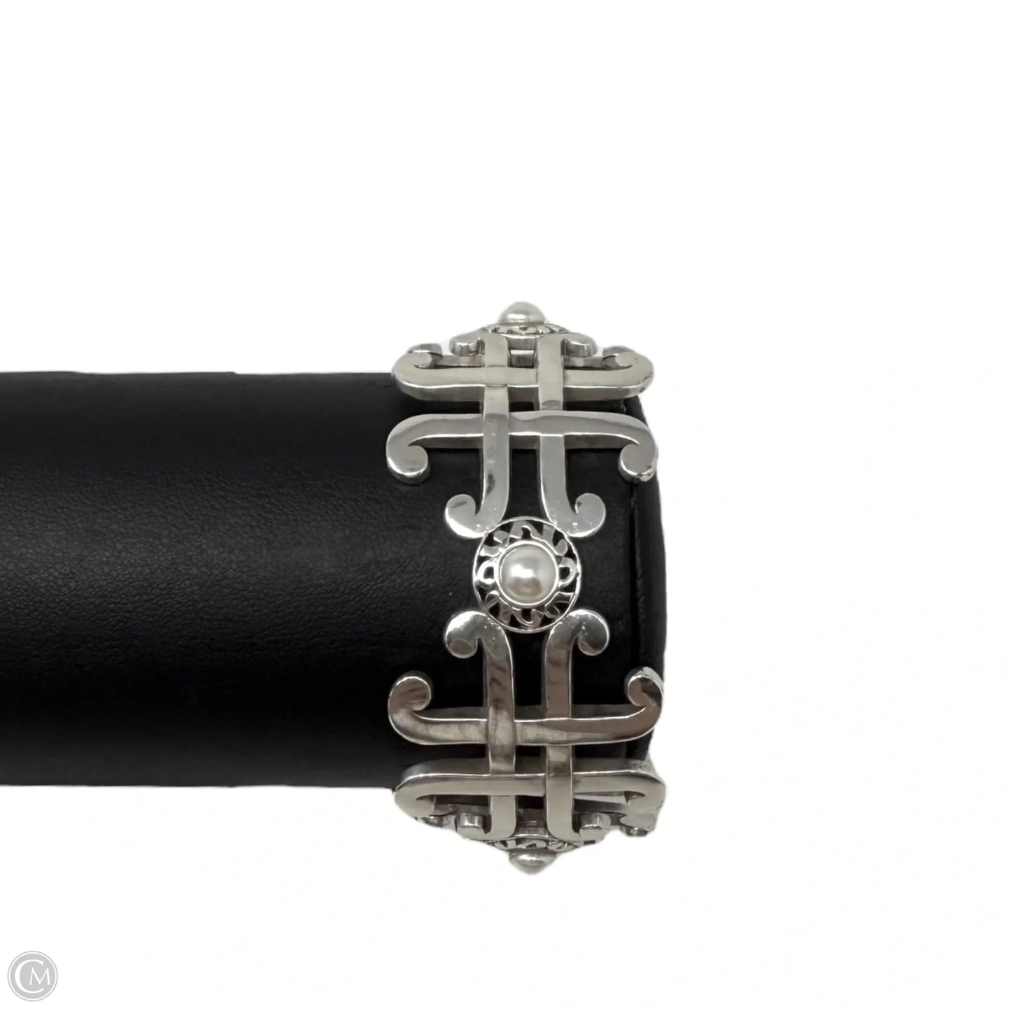 Taos Silver Tone Pearl Cross Link Wide Cuff Bracelet By Brighton