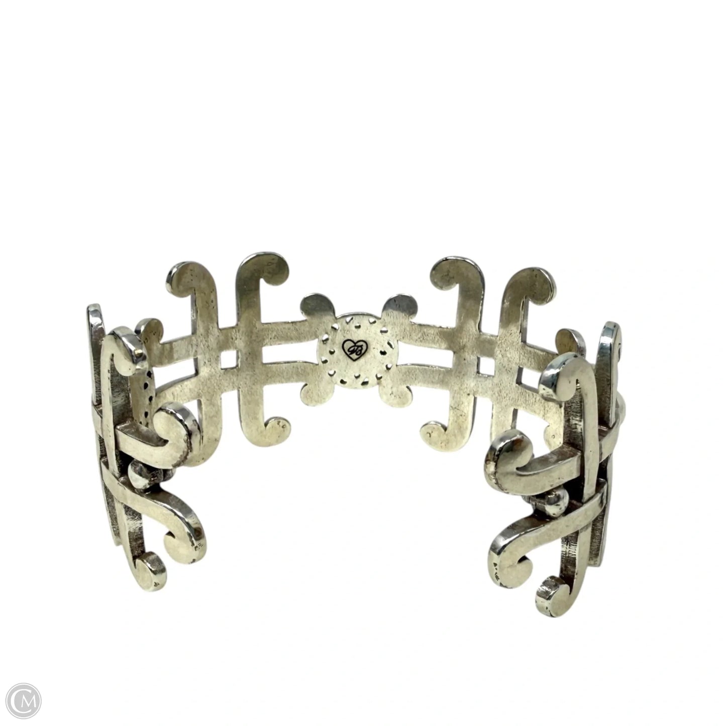 Taos Silver Tone Pearl Cross Link Wide Cuff Bracelet By Brighton