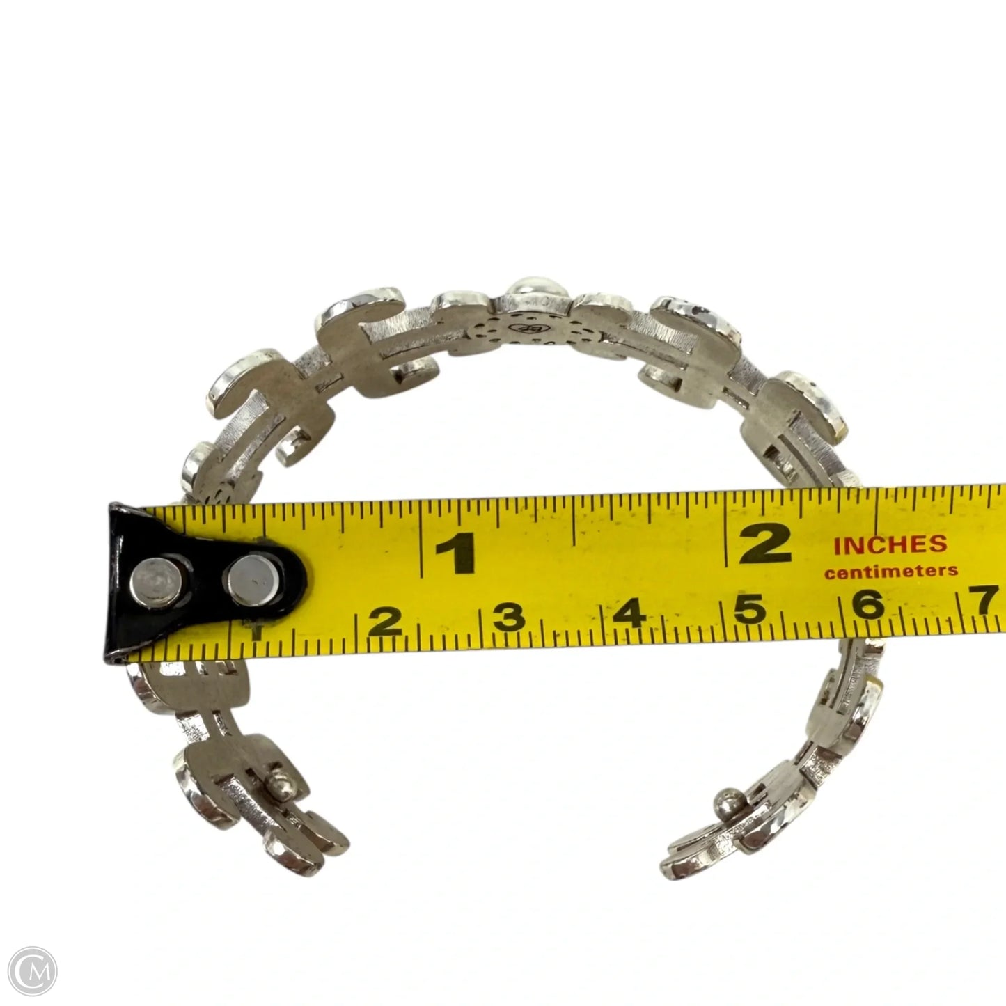 Taos Silver Tone Pearl Cross Link Wide Cuff Bracelet By Brighton