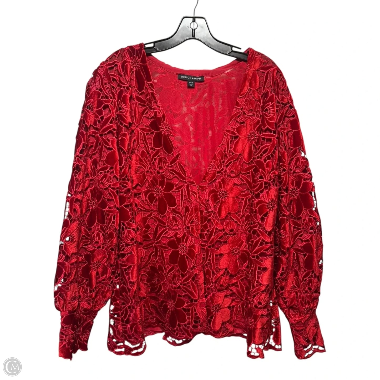 Velvet Eyelet Jacket By Boston Proper In Red, Size: Xl
