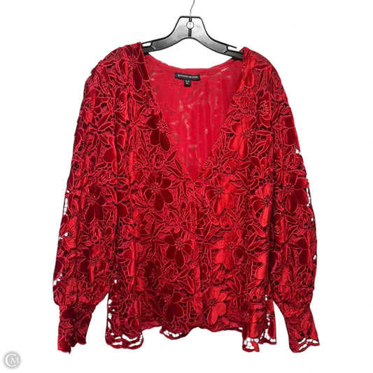 Velvet Eyelet Jacket By Boston Proper In Red, Size: Xl