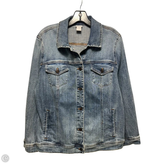 Flag Embroidered Jacket Denim By Chicos In Blue Denim, Size: Xl