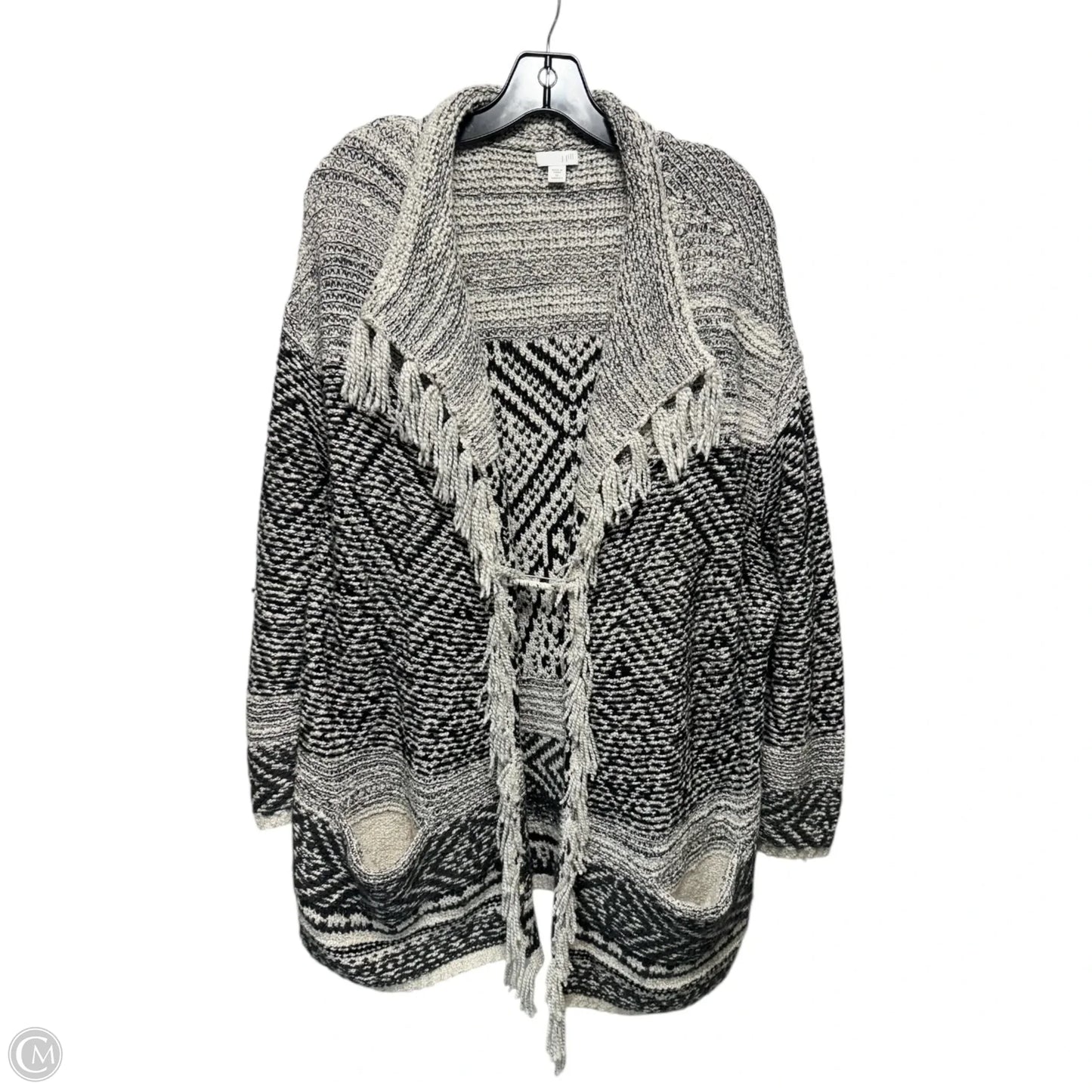 Willow Fair Isle Fringe Cardigan Sweater By J. Jill In Black & Cream, Size: 1X