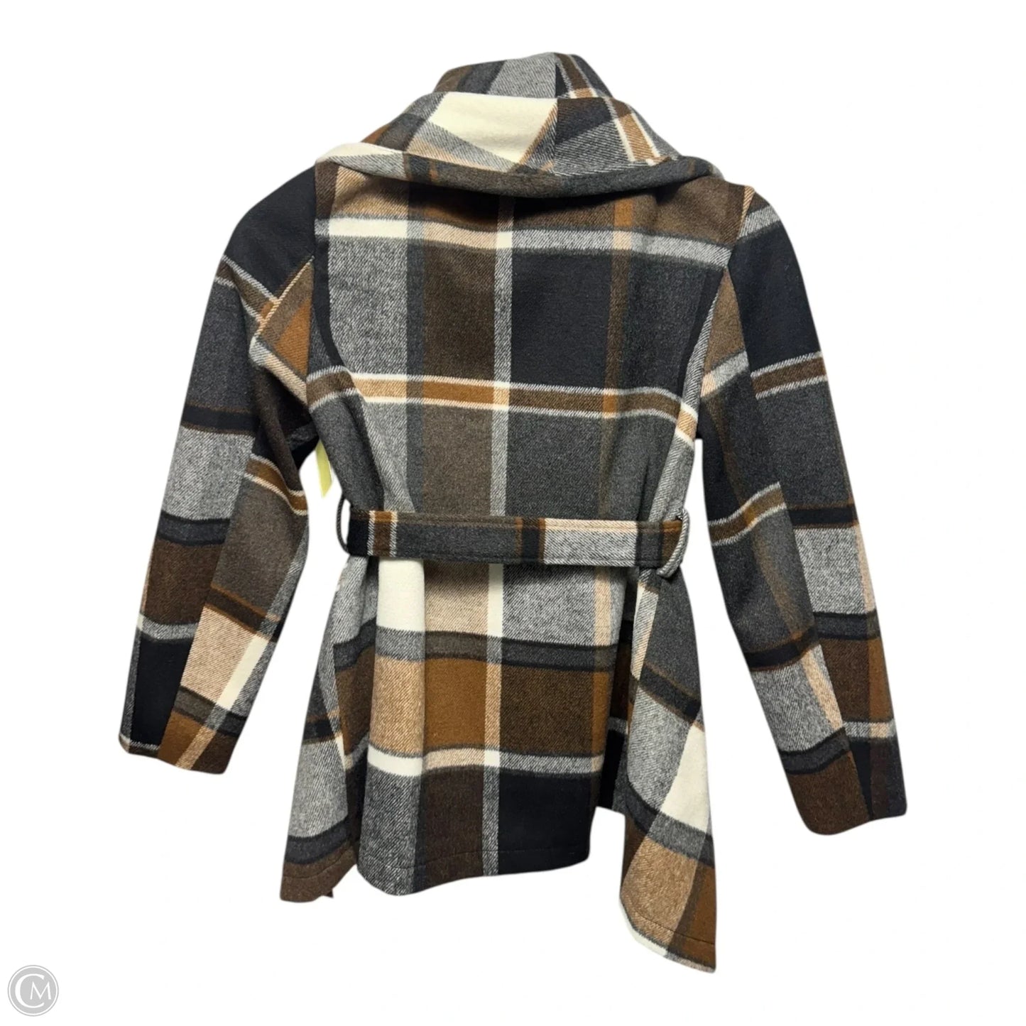Belted Coat Wool Blend By Chicwish In Plaid Pattern, Size: L