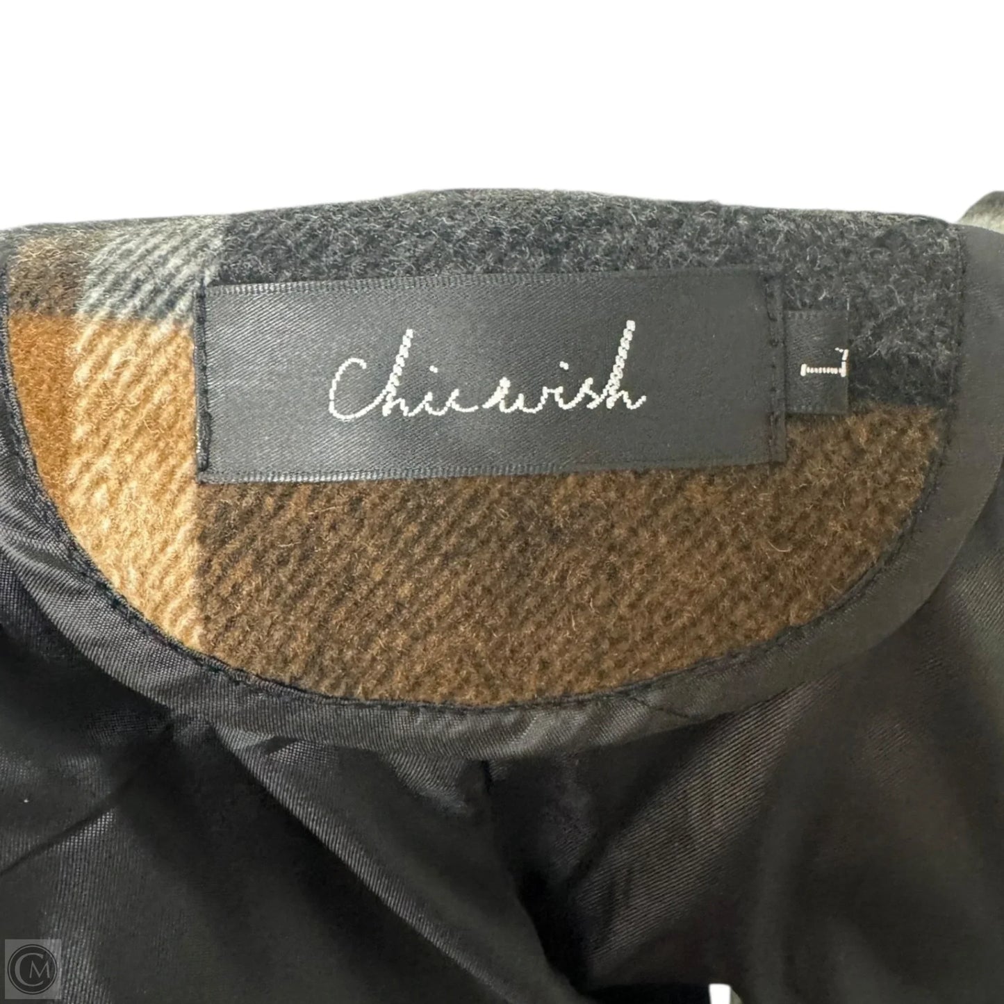 Belted Coat Wool Blend By Chicwish In Plaid Pattern, Size: L