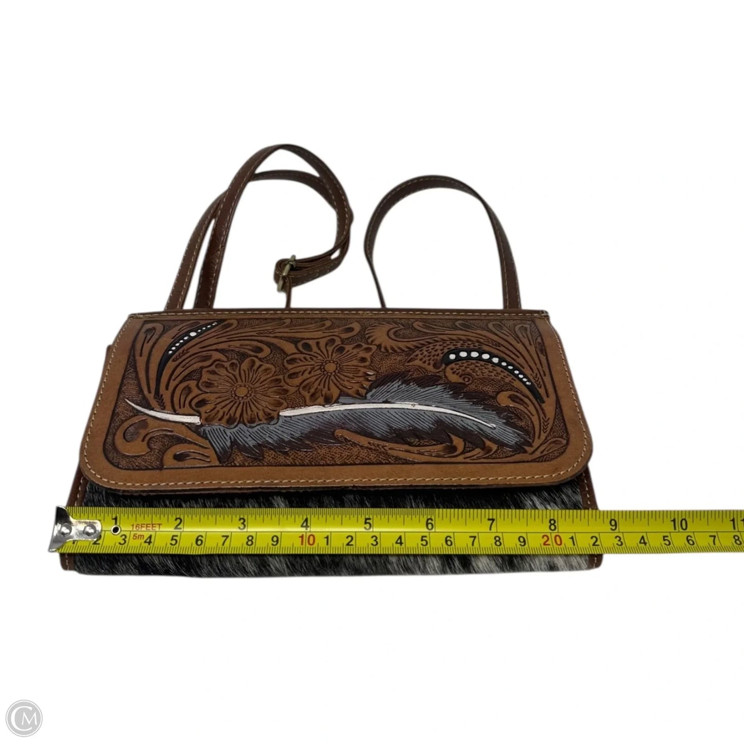 Tooled Feather Point Crossbody Leather By Myra, Size: Medium