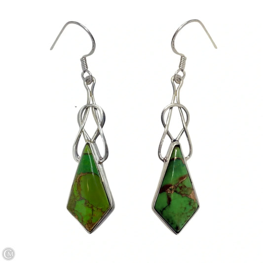 Sterling Silver & Green Copper Turquoise Dangle Earrings