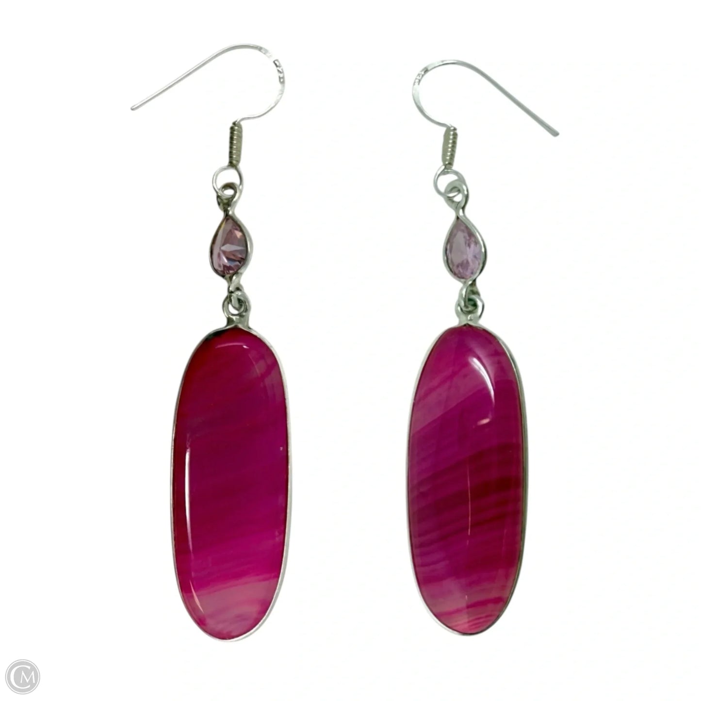 Sterling Silver, Dyed Agate & Crystal Dangle Earrings