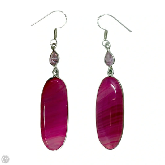 Sterling Silver, Dyed Agate & Crystal Dangle Earrings