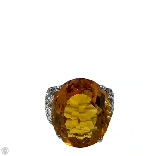 Art Deco Sterling Silver & Citrine Cocktail Ring, Size: 6.5