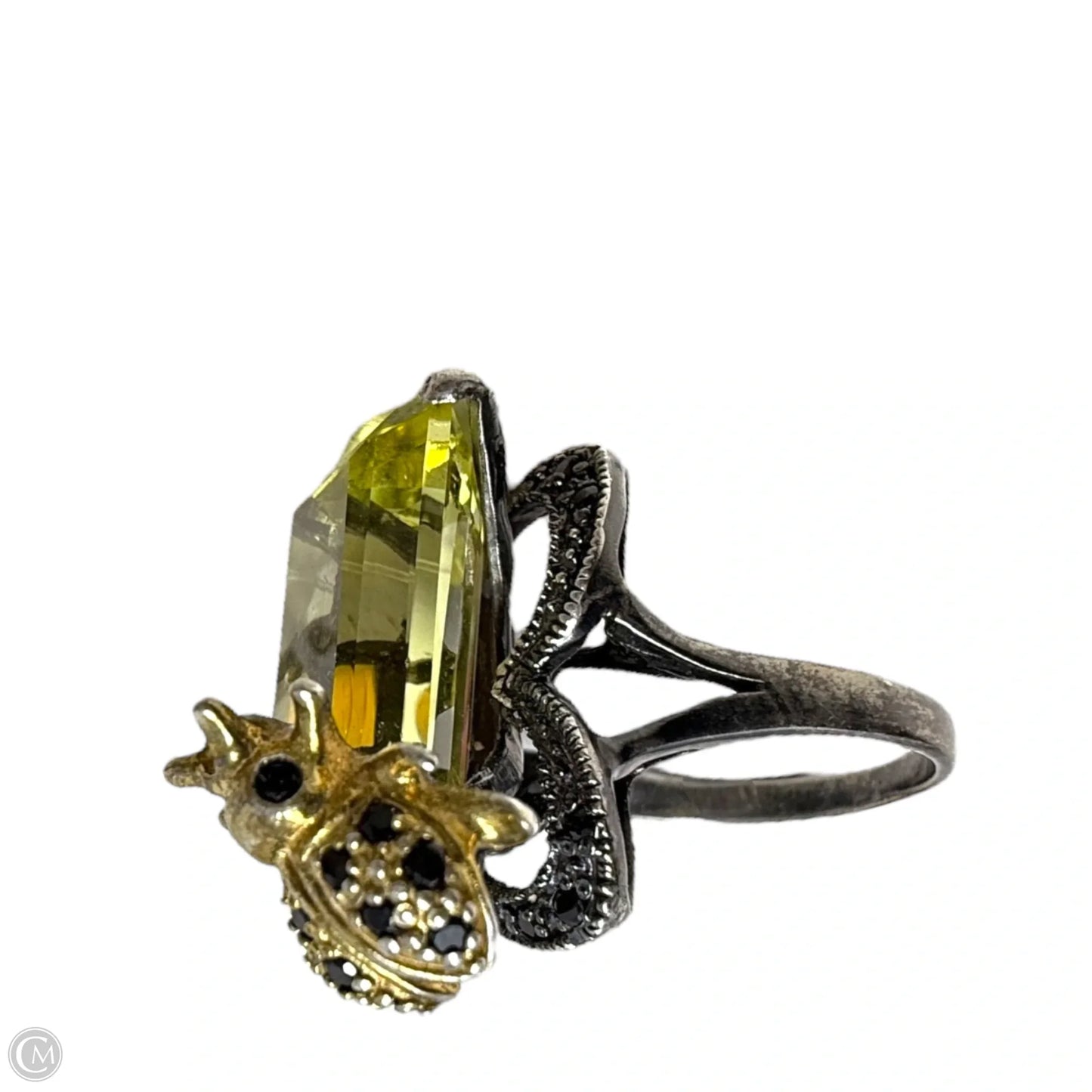 Lemon Quartz, Opal, Sterling Silver Bee Statement Ring, Size: 7