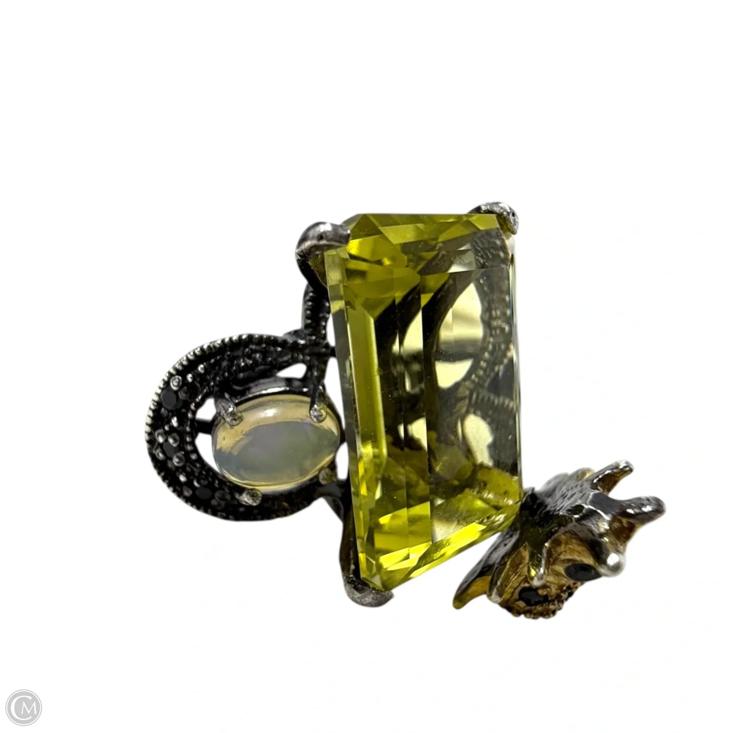 Lemon Quartz, Opal, Sterling Silver Bee Statement Ring, Size: 7