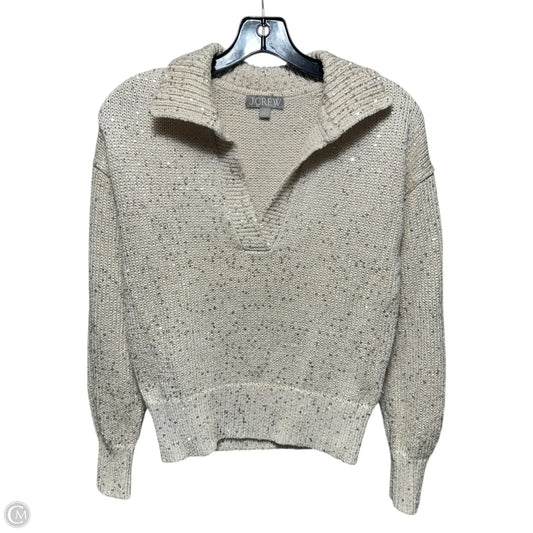 Sequin Collared Sweater By J. Crew In Cream & Silver, Size: Xs