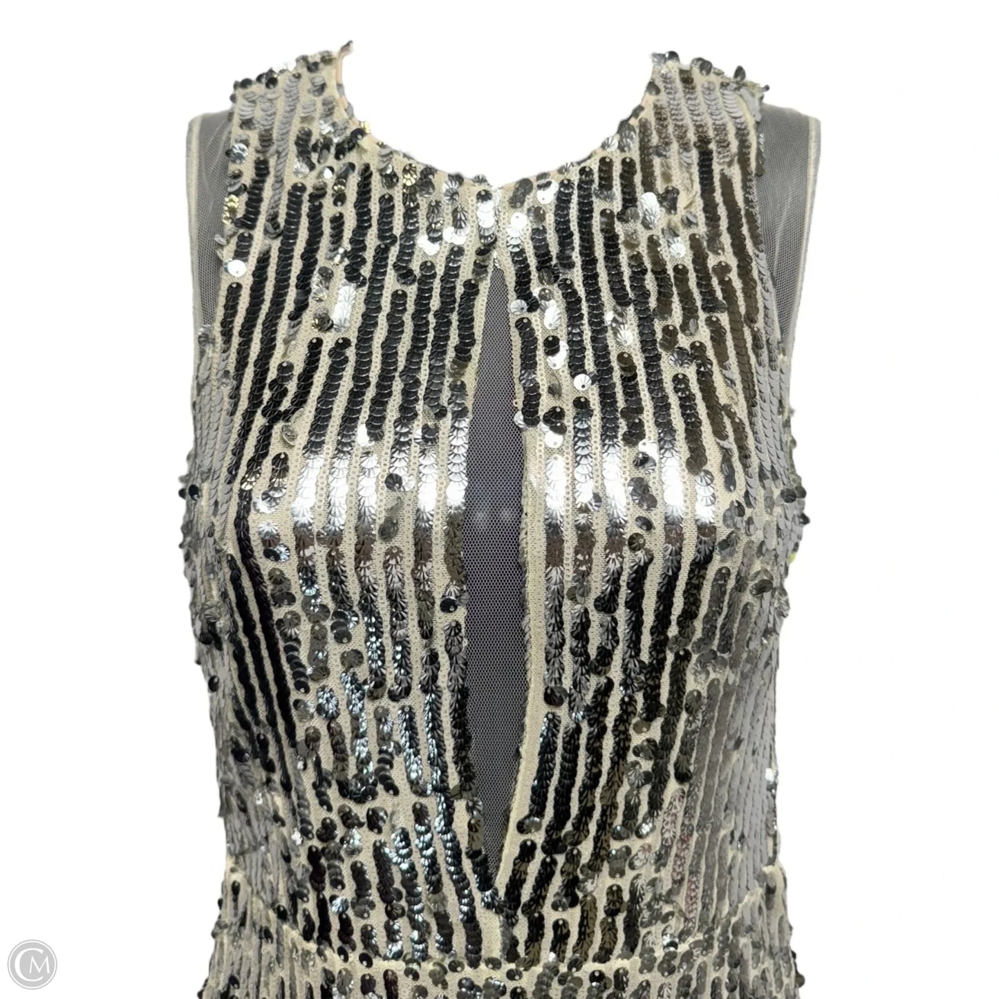 Alexis Sequin Mesh Trim Dress Party Midi By Gianni Bini In Silver, Size: XS