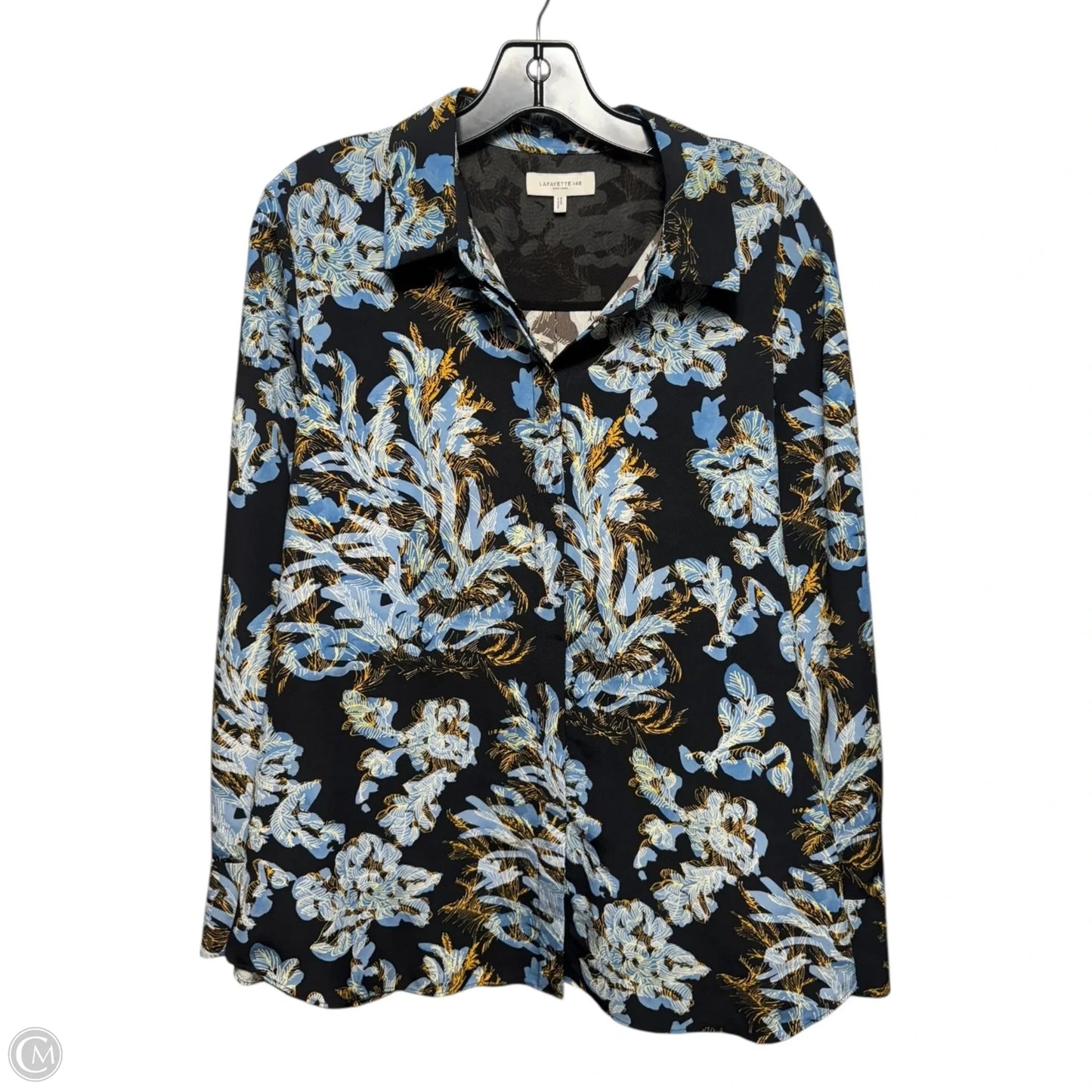 Scottie Abstract-Print Button-Down Blouse Designer By Lafayette 148 In Multi-colored, Size: L