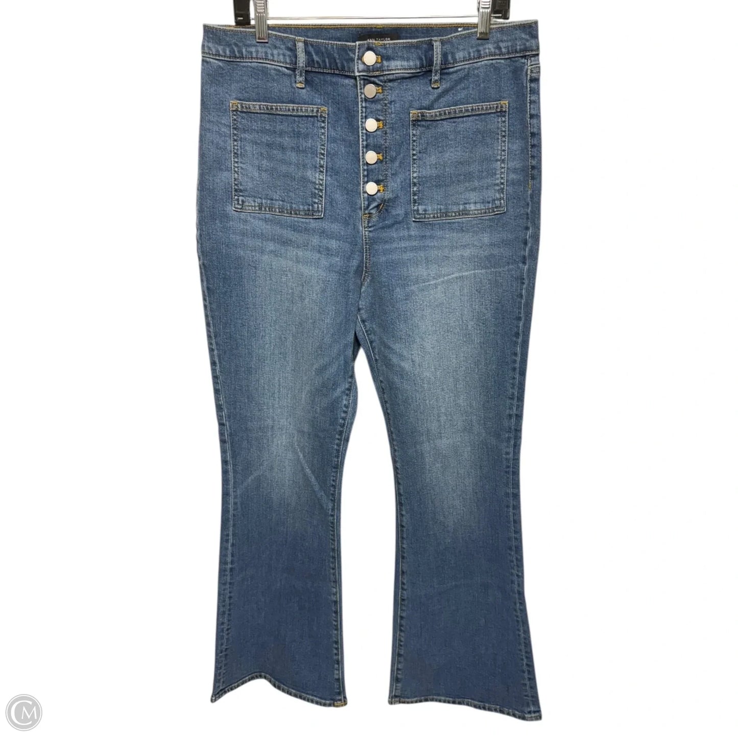 High Rise Perfect Pocketing Jeans Flared By Ann Taylor In Blue Denim, Size: 14