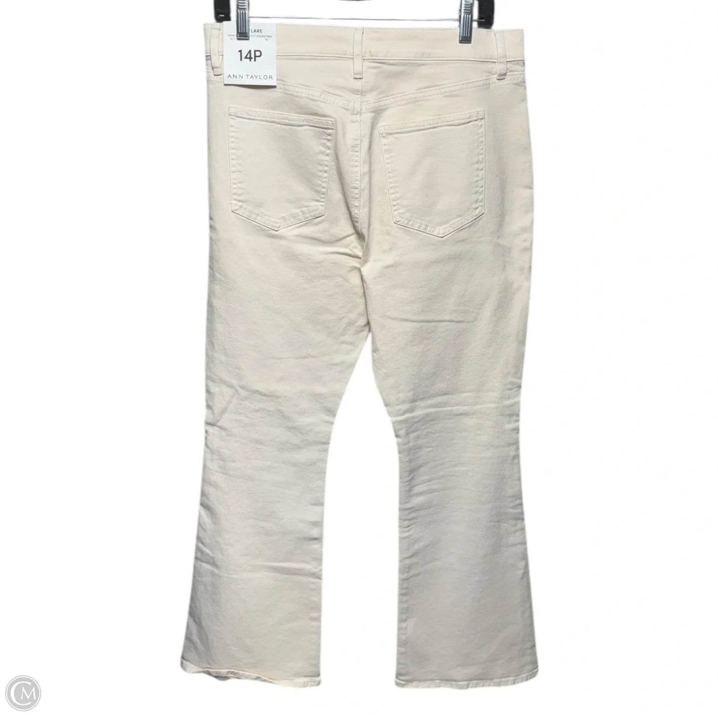 High Rise Perfect Pocketing Jeans Flared By Ann Taylor In Cream Denim, Size: 14 Petite