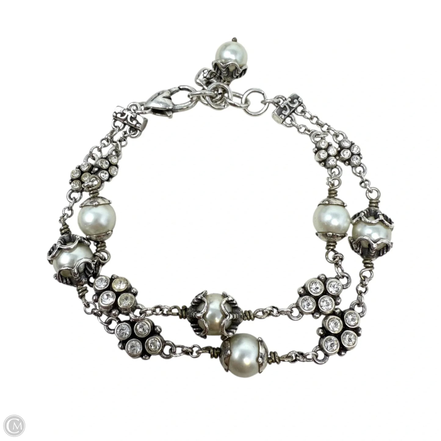 Retired Atma Pearls Silver Tone Double Strand Bracelet. By Brighton