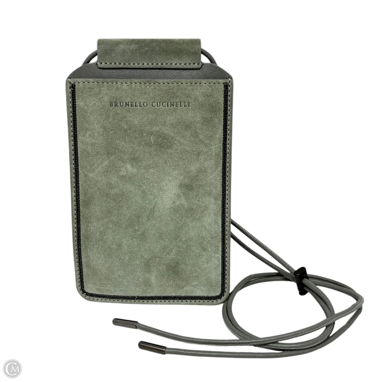 Suede Phone Crossbody Designer By Brunello Cucinelli, Size: Small