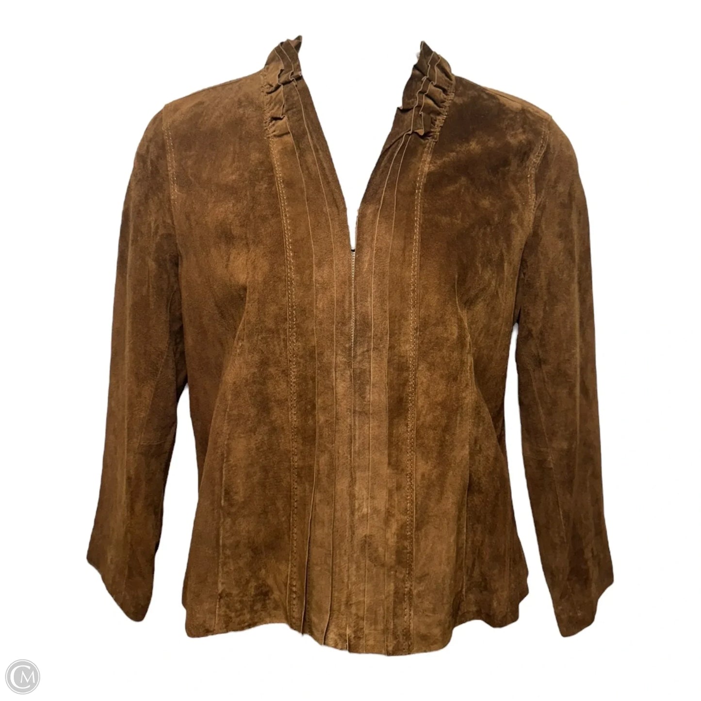 Jacket Leather By Chicos In Brown, Size: L