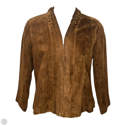 Jacket Leather By Chicos In Brown, Size: L
