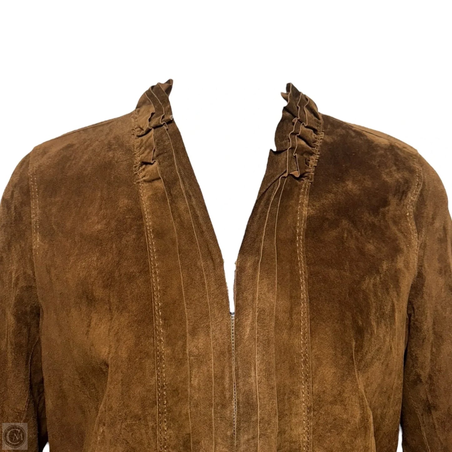 Jacket Leather By Chicos In Brown, Size: L