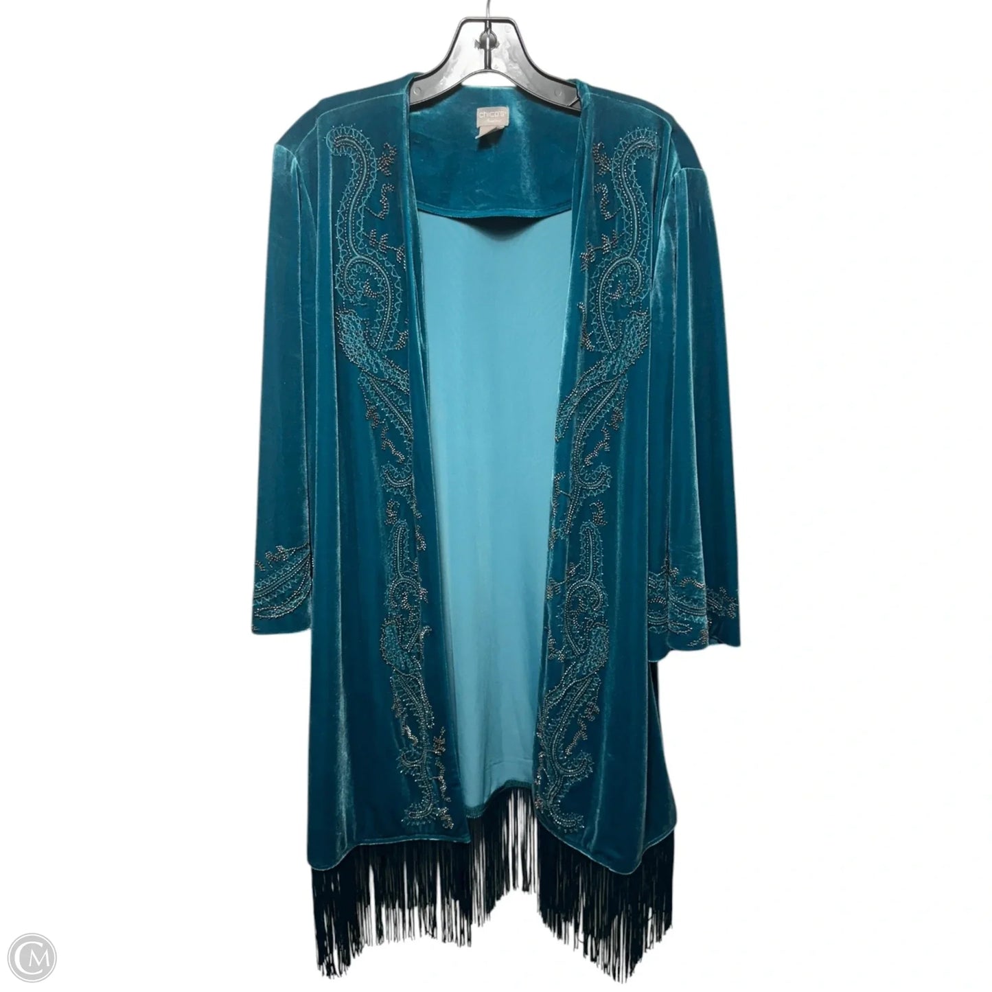 Velvet Beaded Kimono By Chicos In Teal, Size: L