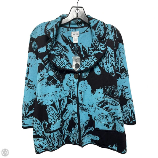 Silk Blend Sweater Cardigan By Chicos In Black & Blue, Size: L