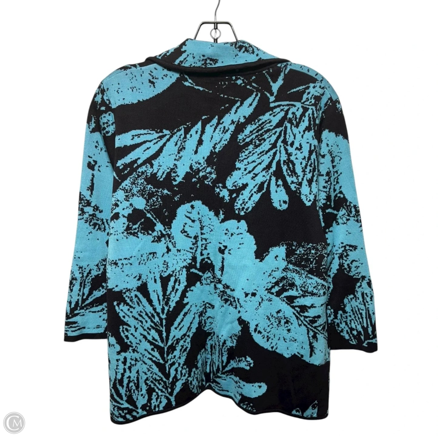 Silk Blend Sweater Cardigan By Chicos In Black & Blue, Size: L