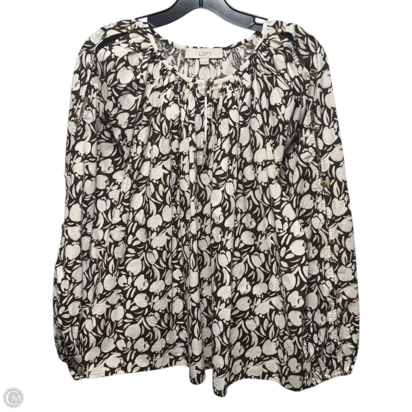 Blouse Long Sleeve By Loft In Brown & Cream, Size: M