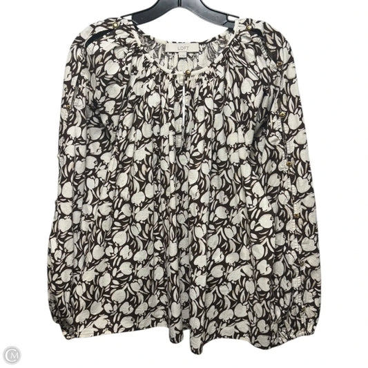 Blouse Long Sleeve By Loft In Brown & Cream, Size: M