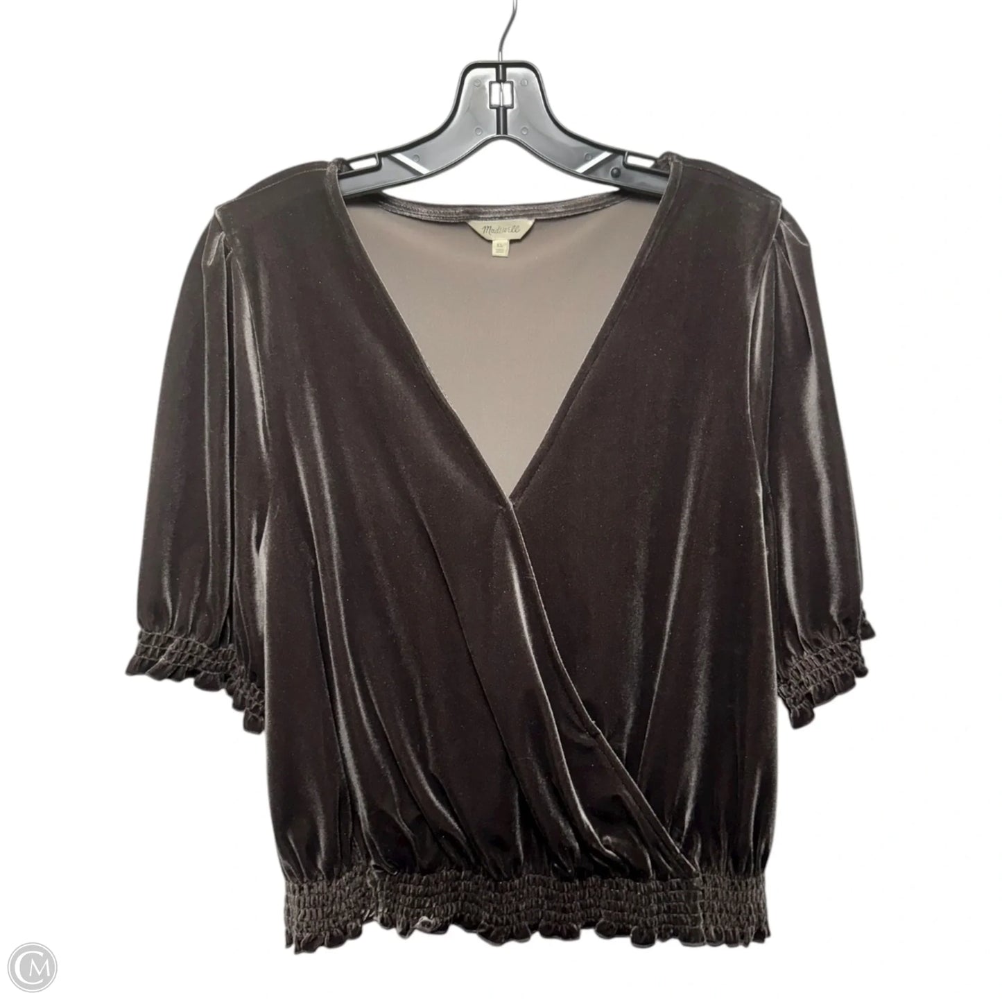 Velvet Smocked Crossover Top By Madewell In Smoke Grey, Size: Xl