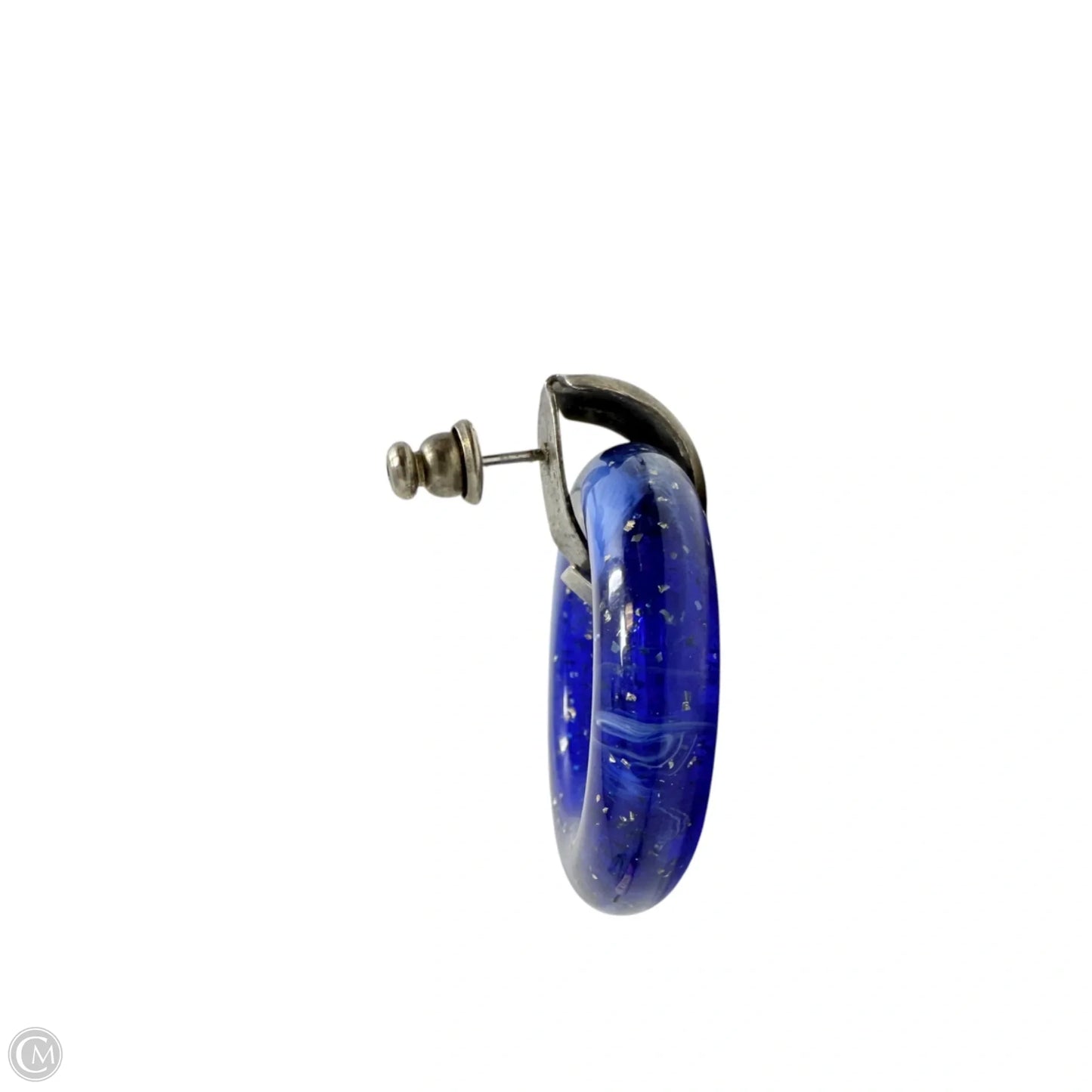Blue Marbled Dangle Hoop Earrings