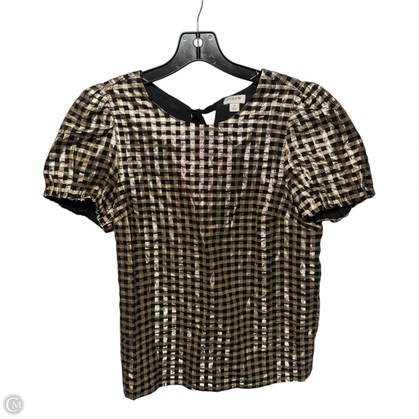 Metallic Top Short Sleeve By J. Crew In Checkered Pattern, Size: S