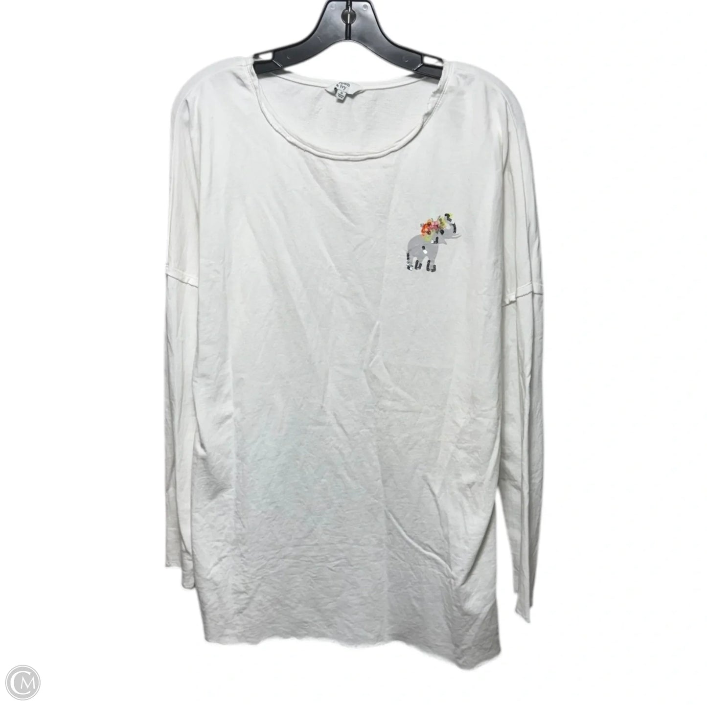 Elephant Top Long Sleeve By Crown And Ivy In White, Size: M