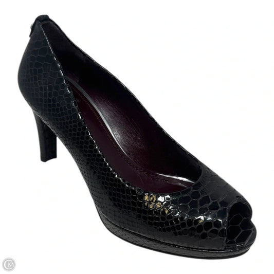 Peep Toe Croc Heels Shoes Designer By Stuart Weitzman In Black, Size: 7.5